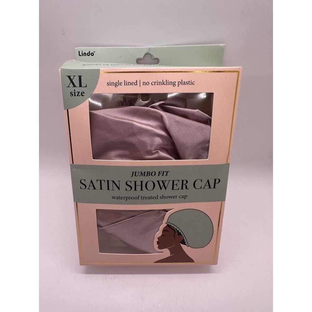 Lindo XL‎ Satin Shower Cap Jumbo Fit Waterproof Treated Single Lined Pink